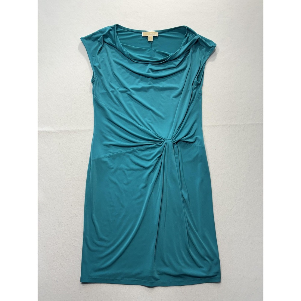 MICHAEL Michael Kors Blue Cowl Neck Ruched Sheath Dress Womens Large